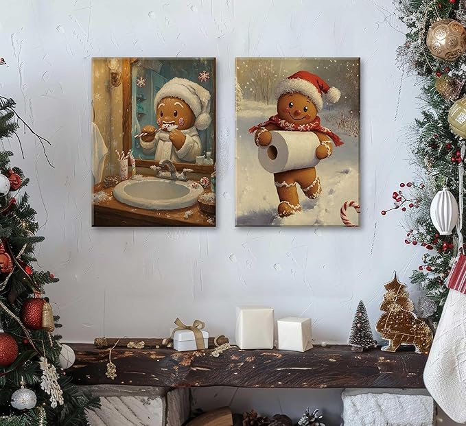 Paint by Number Kit for Adults & Kids, 2 Pack Christmas Gingerbread Men Scenes 16x20 Inch Unframed, DIY Acrylic Painting Kit with Brushes & Paints, Festive Humorous Home Art Decor