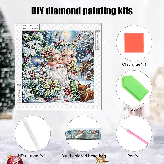 antor Christmas Santa Claus and Reindeer 5D Special Shape Diamond Painting Kits for Adults, Crystal Rhinestones DIY Diamond Art for Home Wall Decor Gift, 12×12 Inch