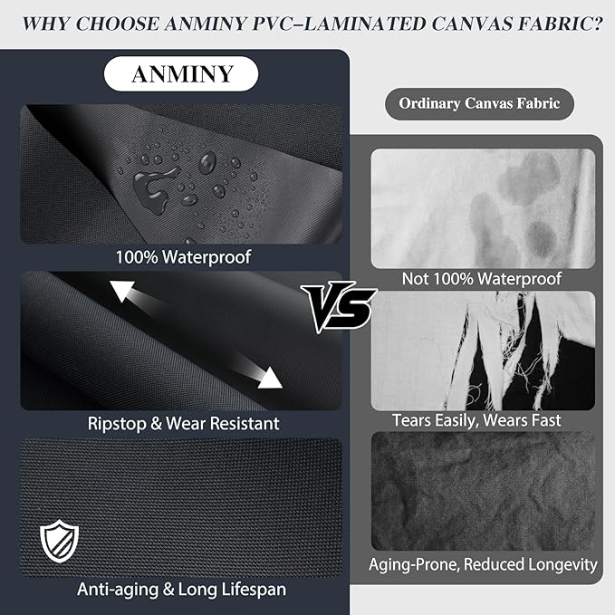 ANMINY 100% Waterproof Outdoor Fabric 15 Yards, 58" W 600D Marine Canvas Fabric with PVC Backing, Ripstop Upholstery Material by The Yard for Furniture Boat Covers Tent Awning, Dark Gray