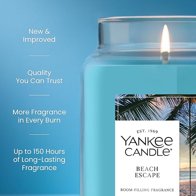 Yankee Candle Beach Escape Scented Candle, 22oz Large Jar with up to 150 Hour Burn Time, Giftable