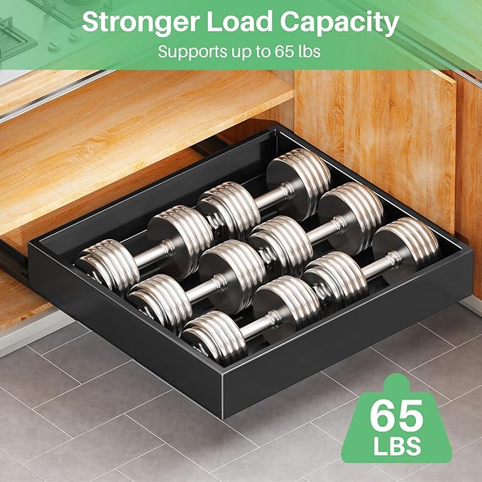 Pull out Cabinet Organizer, 21"Deep, 16.9"Wide Heavy Duty Full-Extension Slide out Drawers with Nano Adhesive, Roll Out Shelves Sliding Cabinet for Kitchen, Bathroom, Pantry,under sink Storage(Black)