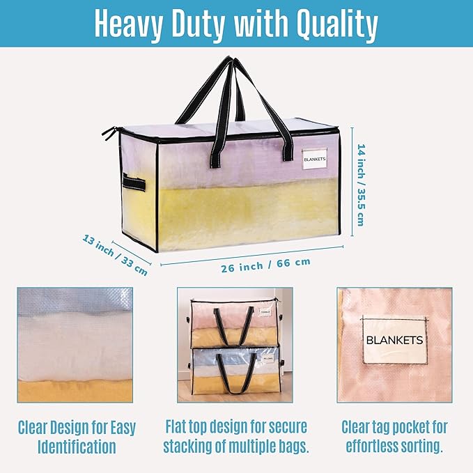 VENO 10 Pack Heavy Duty Moving Bags, Clear Storage Bags for Clothes and Comforters, College Dorm Essentials Packing Supplies, Foldable Boxes Alternative (Clear, 10 Pack)