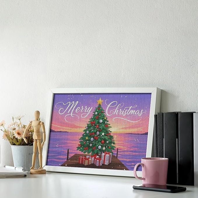 AIVKIEJK Diamond Painting Kits for Adults - Merry Christmas Coastal Winter Beach Painting DIY 5D Full Drill Diamond Dots Paintings with Diamonds Gem Art and Crafts Home Decor 8"x12"