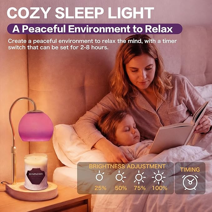 Candle Warmer Lamp with Timer 2H/4H/8H, Adjustable Height Dimmable Candle Lamp with 2 Bulbs, Wax Melt Warmer for Jar Candles, House Warming, Home Decor, Christmas Gifts for Women Mom(Purple)