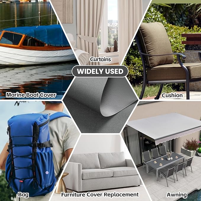 Waterproof Marine Canvas Fabric by The Yard 58" W 600D PVC Backing Water-Resistant Polyester Fabric Upholstery Material for Outdoor Indoor Marine Awning Tent Boat Furniture Cover, 3 Yards Light Grey