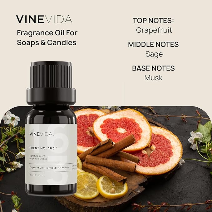 VINEVIDA [10 ml] Grapefruit & Sage; Fragrance Oil for Candle Making and Soap Making - Premium Candle Scents for Soy Candles
