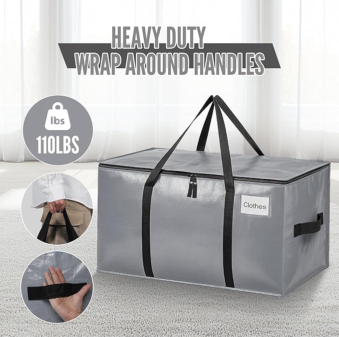 BAGAIL Heavy Duty Moving Bags with Strong Handle, Extra Large Moving Boxes, Storage Tote for Clothes, College Moving Supplies(Grey, 10 Pack)