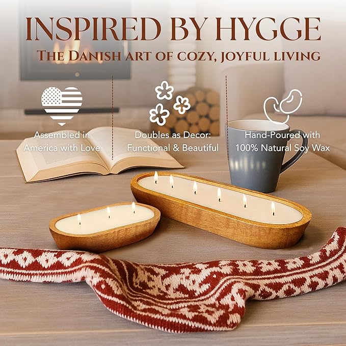 Dough Bowl Candle Co. Winterberry Soy Candle - 3 Wick Rustic Farmhouse Decor Odor Eliminator in Wooden Bowl, 20 Ounce, All-Natural Gift for Women and Men, Coffee Table Decor