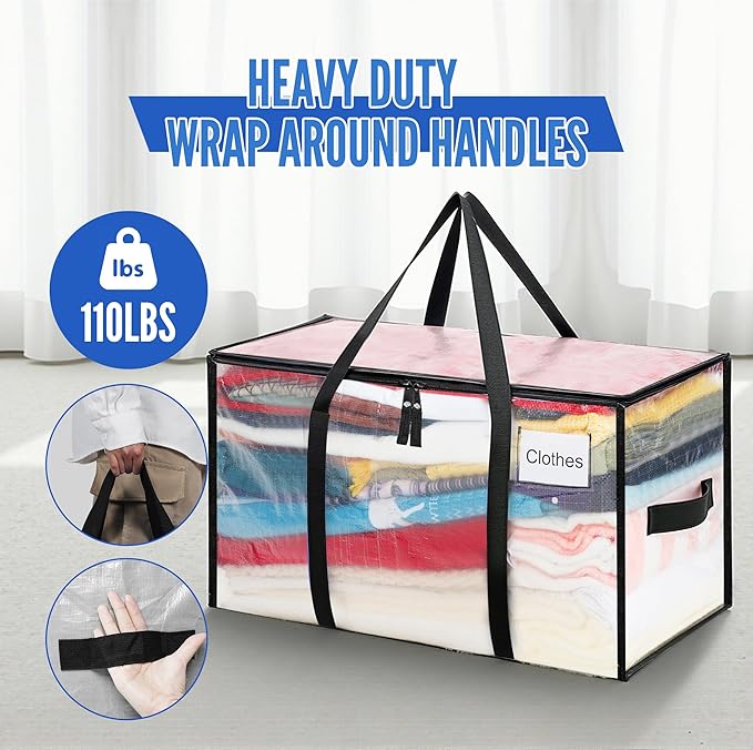 BAGAIL Heavy Duty Moving Bags with Strong Handle, Extra Large Moving Boxes, Storage Tote for Clothes, College Moving Supplies(Clear, 8 Pack)