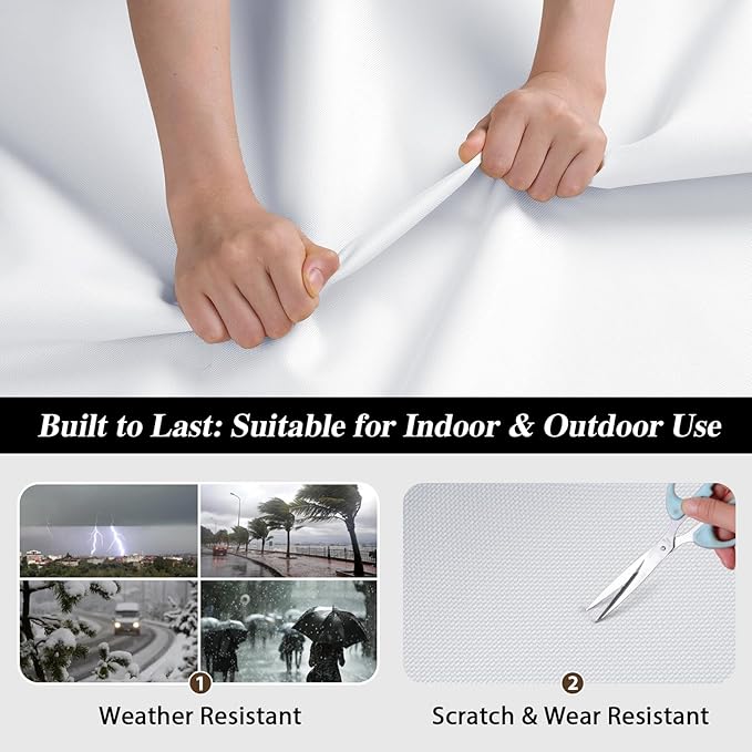 ANMINY 100% Waterproof Outdoor Fabric 8 Yards, 58" W 600D Marine Canvas Fabric with PVC Backing, Ripstop Upholstery Material by The Yard for Furniture Boat Covers Tent Awning, White