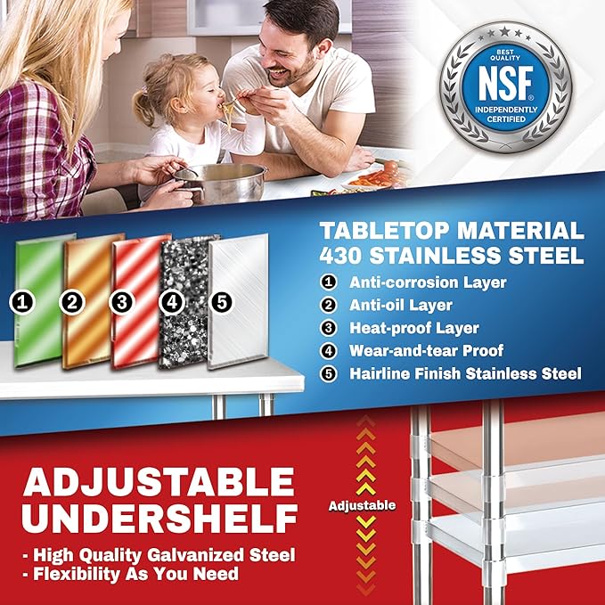 DuraSteel 24x18 Small Stainless Steel Table - NSF Metal Food Prep Commercial Kitchen Workt able - Side Mixer Stand with Under Shelf - For Laundry Room, Kitchen, Outdoor Grill, Small Spaces