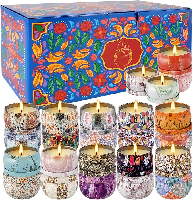 24-Piece Smokeless Scented Candle Set with 8-Hour Burn Time Each, Ideal for Home Decor,Festival Gifts and Birthdays Gifts- Premium Aromatherapy Candle,2.5oz