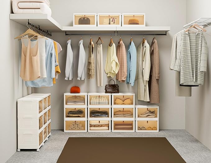 Closet Organizers and Storage 23Qt 3 Pack Stackable Storage Bins with 1 Lid Closet Organizer Boxes for Clothes Foldable Storage Box for Clothes/Office Supplies/Snacks (23Qt X 3)