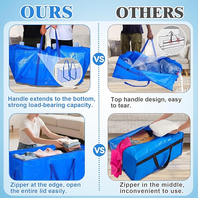 Bigmeta 66 Gallon Extra Large Moving Bags - Heavy Duty Storage Bags with Zipper & Strong Handles, Blue Packing Bag for Moving, Storage, Travel and Camping, College Dorm & Home Supplies, 1 Pcs