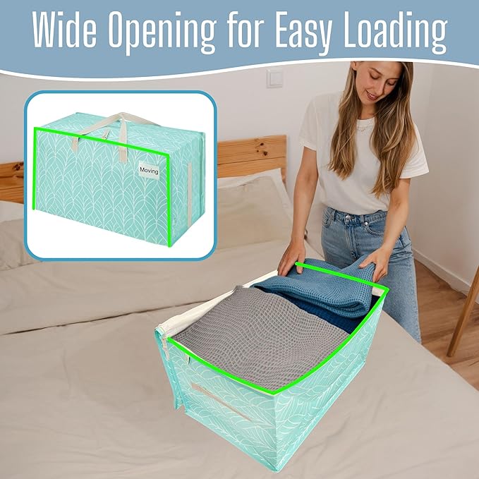 VENO 10 Pack Extra Large Heavy Duty Moving Bags with Wide Opening & Reinforced Handles, Reusable Storage Tote Bags with Strong Zippers for Clothes, College Dorm Essentials & Moving Supplies