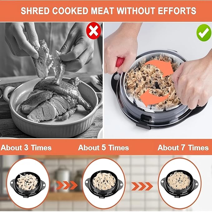 Chicken Shredder Tool Twist Meat Shredder Large for Chicken Breasts Beef Pulled Pork with 304 Stainless Steel Claws for Meal Prep Kitchen Essentials Gadgets Wall Mounted Dishwasher-Safe (Red&Black)