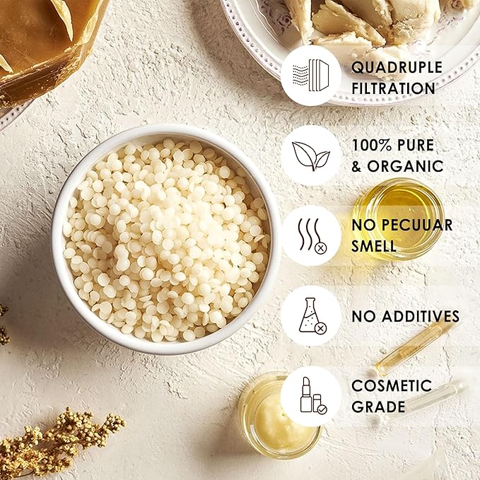 VIPwax White Beeswax Pellets 1LB, Natural Organic Beeswax, Beeswax for Candle Making, Body, Skin Care DIY, Lip Balm and Soap Making Supplies