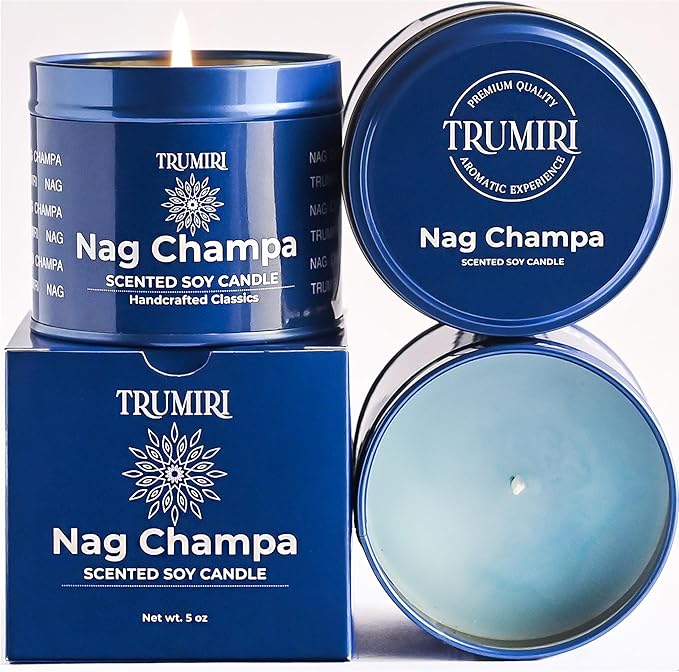 Nag Champa Candle for Home Scented - 5oz Natural Soy Clean Organic Non Toxic - for Aromatherapy Meditation Spiritual Gifts Bathroom Kitchen - Long Lasting Heavily Scented - Velas Aromáticas