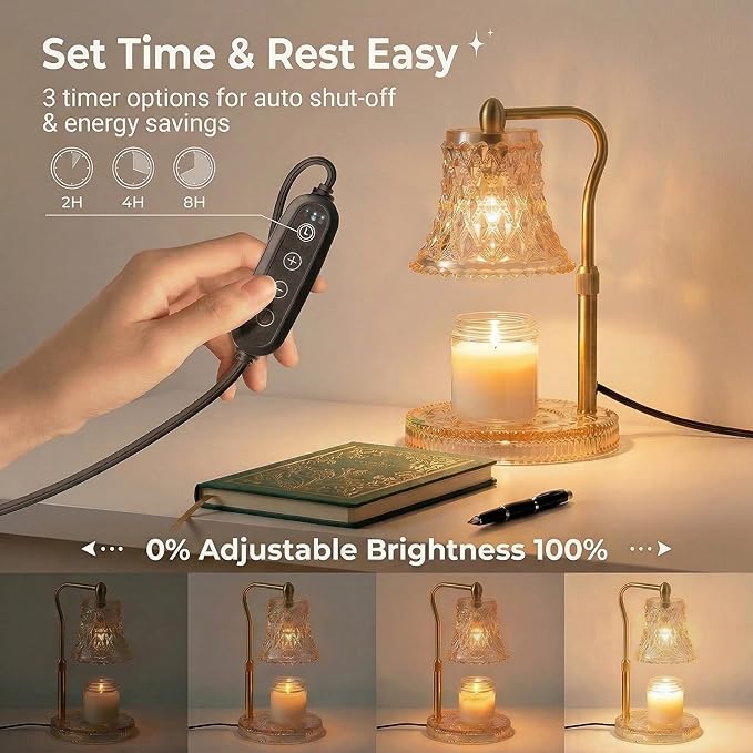 Candle Warmer Lamp with Timer, Candle Warmer Lamp with Timer Dimmable, Wax Melt Warmer with 2 Bulbs for Scented Jar, House Warming Gifts New Home Room Decor