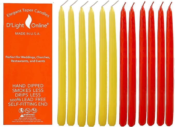 D'light Online Elegant 12" Seasonal Fall Taper Candles Premium Quality - Unscented, Hand-Dipped Tapered Candles, Dripless and Smokeless - Set of 12 (12 Inch, Contemporary Autumn)