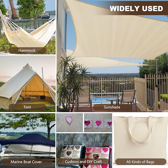 1200D Thicken Waterproof Canvas Fabric by The Yard 58" W Water-Resistant Polyester Fabric Heavy Duty Upholstery Material for Outdoor Indoor Marine Awning Tent Boat Chairs DIY, 8 Yards Ivory