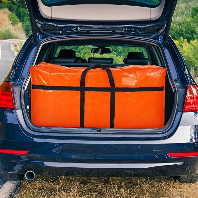 6 Pcs 66 Gallon Extra Large Moving Bags Heavy Duty Storage Bag with Strong Zipper Handle Foldable XXL Jumbo Storage Tote Packing Moving Box for College Dorm Travel Cloth Duffle (Orange)