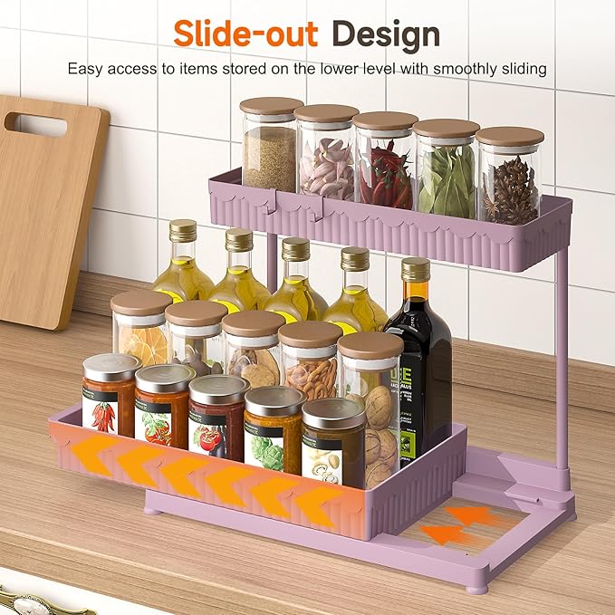 3 Pack Multi-Purpose Under Sink Organizers and Storage, 2026 L-Shaped Pull Out Cabinet Organizer for Bathroom & Kitchen, Under Cabinet Organizer with Hooks Hanging Cup (Pink, 12.85 inch)