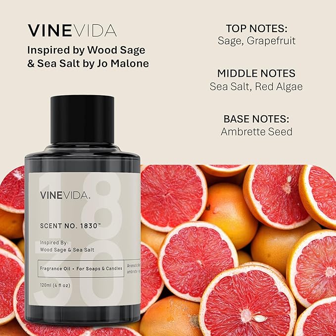 VINEVIDA [10mL] Wood Sage & Sea Salt Fragrance Oil for Candle Making - Natural Candle Oil Scents - Soap Making Essential Oil - Made in USA