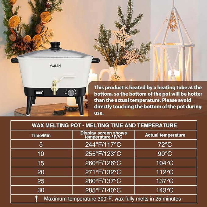 BESNEL Wax Melter for Candle Making, 8Qts Candle Wax Melting Pot with Spout for Soy Wax Soap Base, Electric Wax Melter for Candle Making with Temp Control, Easy Pour,Non-Stick(White)