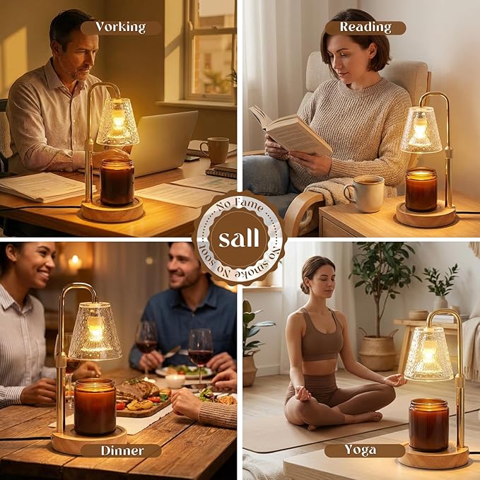 Glimra 2 Pack Candle Warmer Lamp with Timer,Dimmable Adjustable Height Candle Heater Birthday Gifts for Women Mom Sister Friends,House Warming Gifts New Home Candle Lamp Warmer with 4 Bulbs