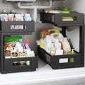 2-Pack Under Sink Organizers And Storage,Large Capacity 2-Tier Pull-Out Cabinet Organizer With Upgraded Tube Rails,Adjustable Height Sliding Drawers,Sturdy Mesh Shelves For Kitchen&Bathroom-Black