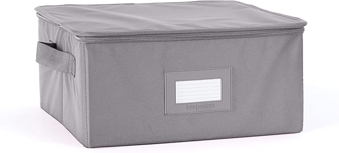 Covermates Dish Storage Box – China & Dinner Plate Storage Container with Dual Zippers, Reinforced Handles, ID Window & Stackable Structured Walls for Dishware Organization, Graphite