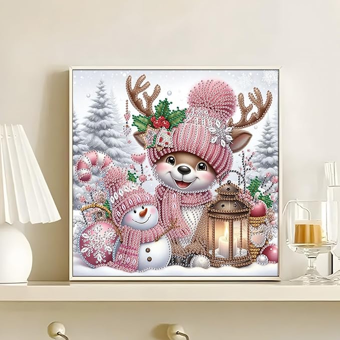 antor Christmas Diamond Painting Kit, 5D Special Shape Diamond Art for Adults, Cute Reindeer Snowman DIY Crystal Rhinestones Diamond Painting, Holiday Wall Decor, Winter Home Decoration