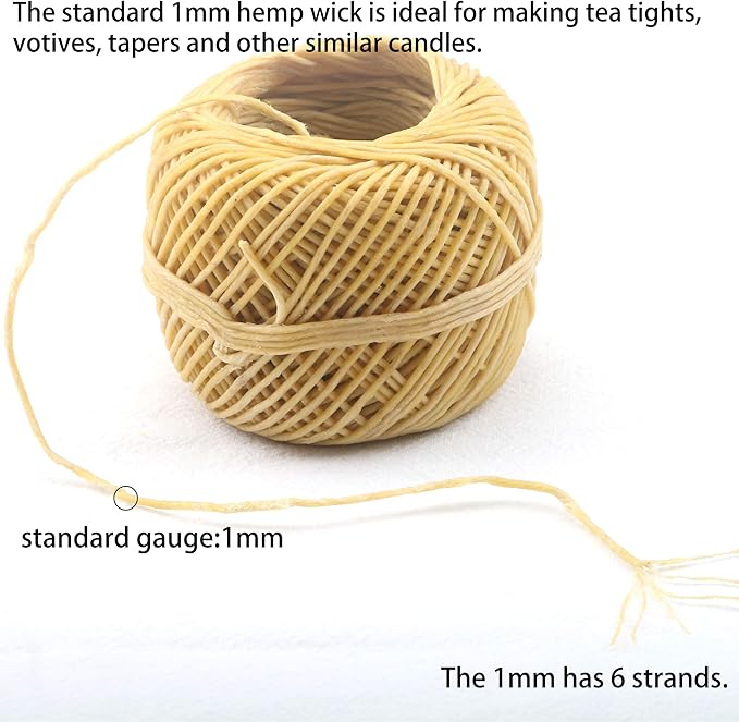 MILIVIXAY Hemp Wick with Natural Beeswax Coating, Edible Grade Beeswax, 200 FT Spool, Standard Size (1.0mm),Unbleached, Un-Dyed and 100% Organic, Perfect Alternative to Butane Lighters and Matches.