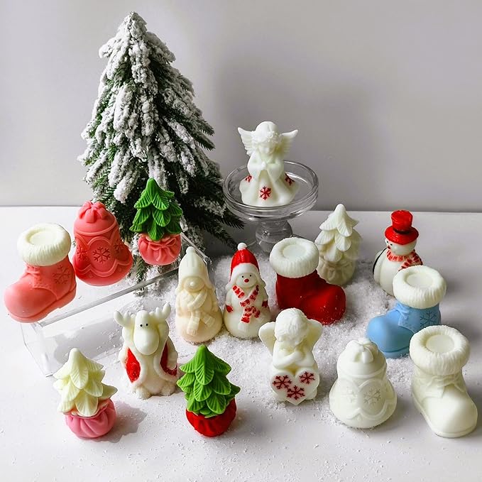 Christmas Tree Silicone Mold, Elk Candle Mold for Soap Soy Wax DIY Handcraft, Winter Resin Mold Gift Wedding Party Home Dinner Festive Days Car Christmas Decoration