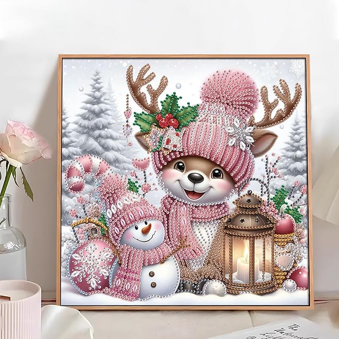 antor Christmas Diamond Painting Kit, 5D Special Shape Diamond Art for Adults, Cute Reindeer Snowman DIY Crystal Rhinestones Diamond Painting, Holiday Wall Decor, Winter Home Decoration