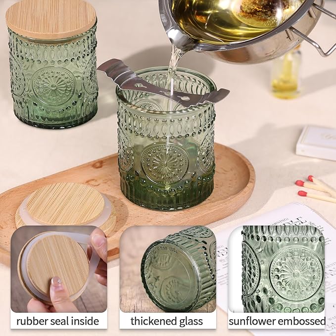 DARJEN 10 Pack Green Candle Jars for Making Candles- 7.5 OZ Empty Glass Candle Making Jars with Bamboo Lids and Labels, Candle Containers Candle Making Jars for DIY Gifts