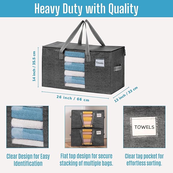 VENO 8 Pack Heavy Duty Moving Bags, Clothes and Comforter Storage Bags with Clear Window, College Dorm Essentials Packing Supplies, Foldable Boxes Alternative (Gray, 8 Pack)