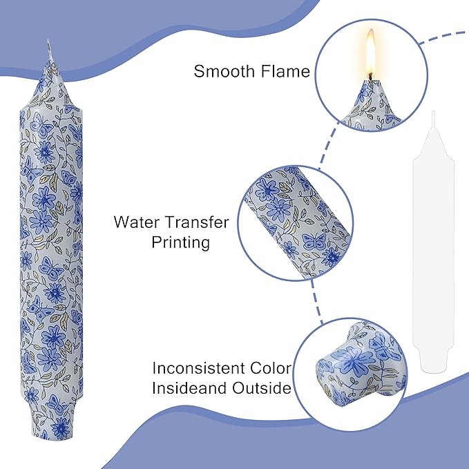 Blue and White Taper Candles 7 Inch Short Chinoiserie Candle Handmade Unscented Smokeless Tapered Candles for Meditation Sailing Living Room Mantel Cozy Hygge Ambiance Everyday Home Decor
