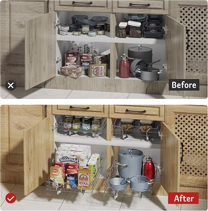LOVMOR Pull Out Cabinet Organizer and Storage 11½" W x 21½" D, Slide Out Shelves for Kitchen Cabinets