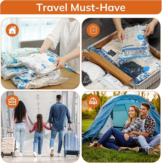 Vacuum Luggage Storage Bags with Wired Electric Portable Pump, Double Zipper Sealed Space Saver Bag, Compression for Clothes, Comforters and Travel Essentials
