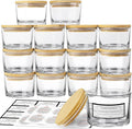 CONNOO 15 Pack 4 OZ Clear Glass Candle Jars with Airtight Bamboo Lids for Making Candles, Bulk Small Wide Mouth Empty Candle Containers with Sticky Warning Labels - Dishwasher Safe
