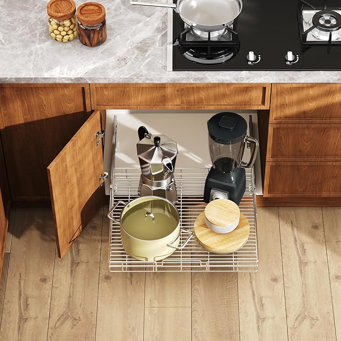 LOVMOR Pull Out Cabinet Organizer and Storage 30" W x 21½" D, Slide Out Shelves for Kitchen Cabinets