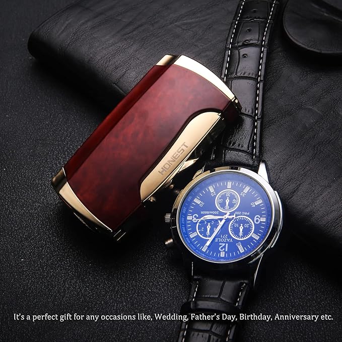 PROMISE Metral Lighter Double Jet Flame Cigar Lighter Shipped Without Gas (Brown Grain)