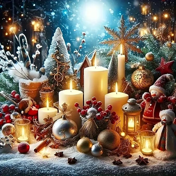 Christmas Candle Light Diamond Painting Kits for Adults, 5D Diamond Art Kits for Adults Beginners, DIY Full Round Drill Diamond Dot Painting Gem Art Kits for Adult, Home Wall Decor 13.8x13.8 Inch