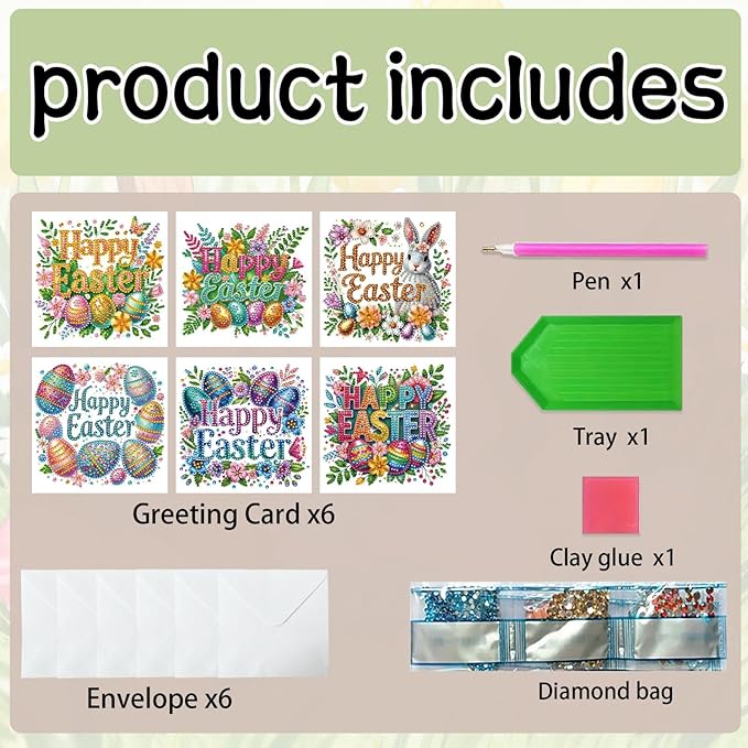 DoxQcs 5D Diamond Art Painting Greeting Cards Kit, DIY Cards for Blessings Congratulations Gifts, Greeting Card Set for Birthday Thanksgiving Day Christmas Halloween-Easter Font