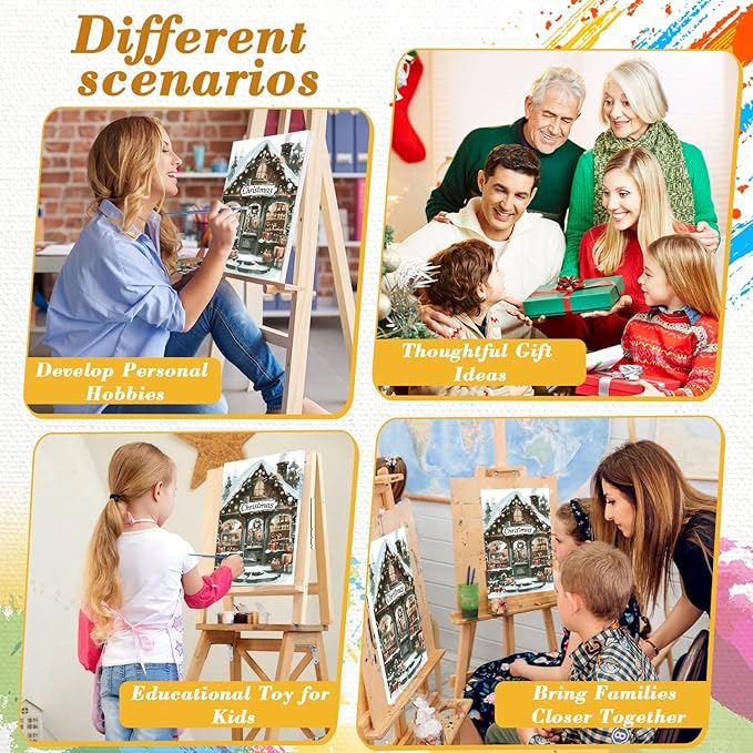 Skyboda Christmas Shop Paint by Numbers Kit for Adults Beginners with Frame, Christmas Adult Paint by Number Kits on Canvas, Easy DIY Oil Painting Kits for Home Decor, 8x12in