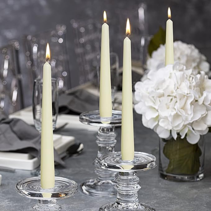 BOLSIUS Ivory Taper Candles - 3 Packs = Total 90 Candles - 8 Hours - Premium European Quality - Consistent Smokeless Flame - Unscented Dripless Candlesticks