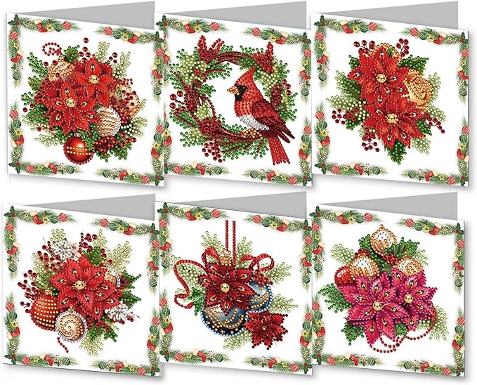 DIY Diamond Art Christmas Greeting Card, Diamond Art Christmas Greeting Card, Christmas Cards, Handmade Christmas Card Making Kits for Family & Friends-Christmas Poinsettia