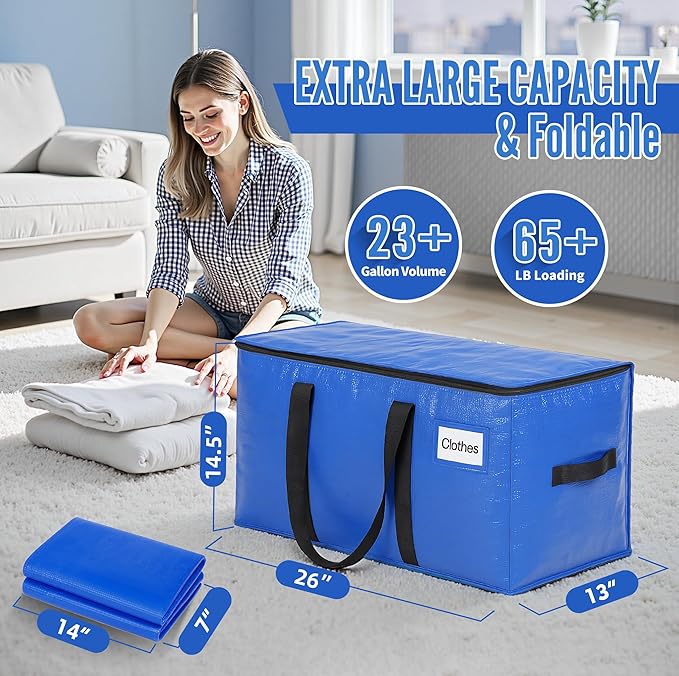BAGAIL Heavy Duty Moving Bags with Strong Handle, Extra Large Moving Boxes, Storage Tote for Clothes, College Moving Supplies(Blue, 16 Pack)